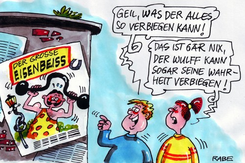 Cartoon: Verbogenes (medium) by RABE tagged christian,wulff,bundespräsident,staatsoberhaupt,cdu,merkel,rückendeckung,schwarzgelb,vorwürfe,anzeigenkampagne,landtag,niedersachsen,bestechung,kredit,kreditvergabe,privatkredit,geerkens,ministerpräsident,maschmayer,eisen,eisenbeisser,plakat,litfaßsäule,wahrheit,salamitaktik,vertrauen,wulff,bundespräsident,staatsoberhaupt,cdu,merkel,rückendeckung,schwarzgelb,vorwürfe