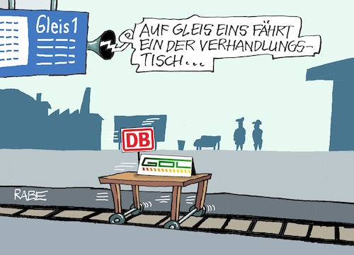 Cartoon: Verhandlungstisch rollt (medium) by RABE tagged bahn,db,bahnkunden,fahrpreis,fahrpreiserhöhung,rabe,ralf,böhme,cartoon,karikatur,pressezeichnung,farbcartoon,tagescartoon,schnellzug,bahnticket,schlusslicht,passagiere,bahnreisende,puffer,verhandlungen,verhandlungstisch,tischplatte,bahnhof,einfahrt,gleis,ankunft,gdl,lokführer,streik,weselsky,bahn,db,bahnkunden,fahrpreis,fahrpreiserhöhung,rabe,ralf,böhme,cartoon,karikatur,pressezeichnung,farbcartoon,tagescartoon,schnellzug,bahnticket,schlusslicht,passagiere,bahnreisende,puffer,verhandlungen,verhandlungstisch,tischplatte,bahnhof,einfahrt,gleis,ankunft,gdl,lokführer,streik,weselsky