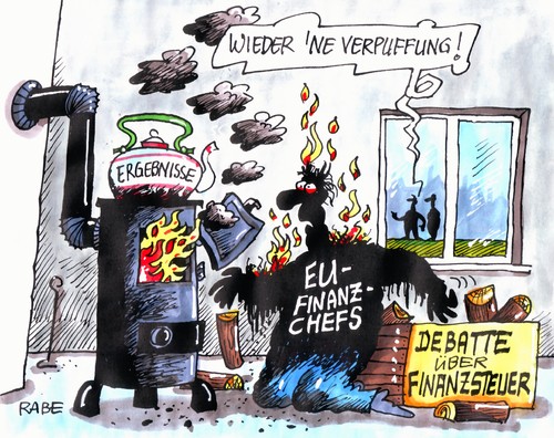 Cartoon: Verpufftes (medium) by RABE tagged eu,euro,krise,eurokrise,schulden,schuldenkrise,griechenland,rettungsschirm,eurobonds,finanzchefs,schäuble,cdu,finanzminister,merkel,deutschland,frankreich,sarkozy,debatte,brüssel,kopenhagen,finanzsteuer,finanztransaktionssteuer,ergebnisse,gewinne,banken,börse,spekulanten,dowjones,dax,verpuffung,brand,feuer,ofen,flammen,ruß,holz,ofenheizung,kanonenofen,eu,euro,krise,eurokrise,schulden,schuldenkrise,griechenland,rettungsschirm,eurobonds,finanzchefs,schäuble