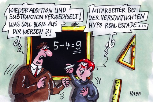 Cartoon: Verrechnet (medium) by RABE tagged bank,bad,hre,plus,milliarden,rapport,bilanzfehler,mitarbeiter,subtraktion,addition,tafel,mathe,unterricht,schüler,lehrer,cdu,finanzminister,schäuble,verstaatlichung,banken,schulden,eurokrise,euro,minus,bankenchef,bilanzfehler,rechenfehler,hre,bad bank,schulden,schäuble,bankenchefs,bad,bank