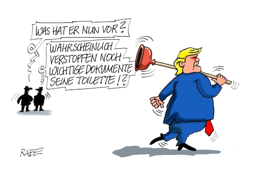 Cartoon: Verstopfungserscheinung (medium) by RABE tagged trump,usa,expräsident,florida,hausdurchsuchung,anwesen,fbi,dokumente,rabe,ralf,böhme,cartoon,karikatur,pressezeichnung,farbcartoon,tagescartoon,pömpel,verstopfung,toilette,toilettenschüssel,geheimdokumente,bundespolizei,razzia,donald,trump,usa,expräsident,florida,hausdurchsuchung,anwesen,fbi,dokumente,rabe,ralf,böhme,cartoon,karikatur,pressezeichnung,farbcartoon,tagescartoon,pömpel,verstopfung,toilette,toilettenschüssel,geheimdokumente,bundespolizei,razzia,donald