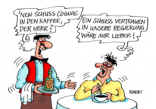 Cartoon: Vertrauen mit Schuß (medium) by RABE tagged vertrauen,schuß,bundesregierung,merkel,kanzlerin,flüchtlinge,flüchtlingspolitik,flüchtlingskrise,eu,rabe,ralf,böhme,cartoon,karikatur,pressezeichnugn,farbcartoon,tagescartoon,kellner,ober,obergrenze,cognac,kaffee,vertrauen,schuß,bundesregierung,merkel,kanzlerin,flüchtlinge,flüchtlingspolitik,flüchtlingskrise,eu,rabe,ralf,böhme,cartoon,karikatur,pressezeichnugn,farbcartoon,tagescartoon,kellner,ober,obergrenze,cognac,kaffee