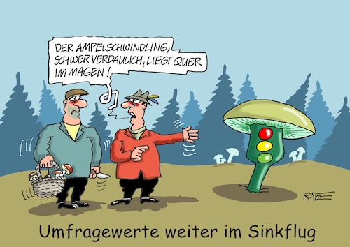 Cartoon: Vertrauen schwindet (medium) by RABE tagged pilze,pilzsucher,pilzsammler,wald,steinpilze,birkenpilze,pfifferlinge,rabe,ralf,böhme,cartoon,karikatur,pressezeichnung,farbcartoon,tagescartoon,riesenpilz,wachstum,pilzesammler,steinpilzstelle,schwindling,ungeniessbarkeit,magenschmerzen,magenbeschwerden,umfrage,umfragewerte,politbarometer,ampel,ampelregierung,ampelkoalition,tiefpunkt,tiefststand,pilze,pilzsucher,pilzsammler,wald,steinpilze,birkenpilze,pfifferlinge,rabe,ralf,böhme,cartoon,karikatur,pressezeichnung,farbcartoon,tagescartoon,riesenpilz,wachstum,pilzesammler,steinpilzstelle,schwindling,ungeniessbarkeit,magenschmerzen,magenbeschwerden,umfrage,umfragewerte,politbarometer,ampel,ampelregierung,ampelkoalition,tiefpunkt,tiefststand