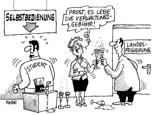 Cartoon: Verwaltungsgebühr (medium) by RABE tagged abkass,prost,anstoßen,sockel,frau,mann,krise,euro,doktortitel,professor,universität,sektgläser,sekt,brieftasche,geldschein,zapfhahn,geldbörse,hochschule,studieren,studium,student,selbstbedienung,beamte,verwaltung,landesregierung,abzocken,verwaltungsgebühr,verwaltungsgebühr,selbstbedienung,abkassieren,abzocken,krise,bildungsministerin,kultusministerium