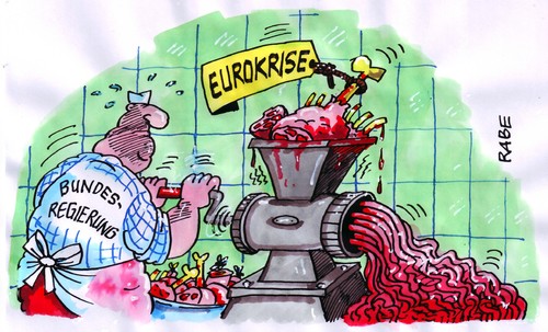 Cartoon: Verwursteltes (medium) by RABE tagged bundesregierung,bundesrat,parlament,kanzlerin,merkel,cdu,finanzminister,finanzchefs,schäuble,banken,bankenkrise,bankenchefs,euro,eu,brüssel,eurokrise,eurozone,währungsfond,rettungsschirm,schulden,schuldenkrise,pleite,pleitegeier,griechenland,griechenlandkrise,athen,streik,börse,dax,dowjones,börsianer,anleger,kredit,kreditrückzahlung,schuldenerlass,fleischer,metzger,fleischerei,fleischwolf,durchgedrehtes,wurst,wurstmasse,mett,gehacktes,fleisch,schinken,knochen,schwarte,bundesregierung,parlament,kanzlerin,merkel,cdu,finanzchefs,schäuble