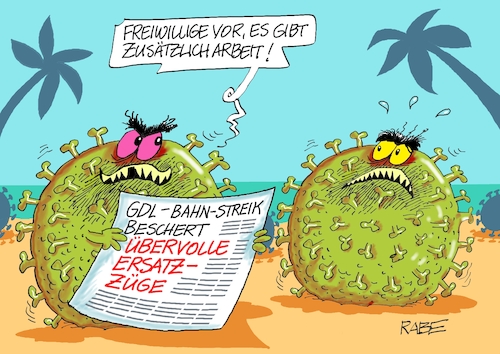 Cartoon: Virenschleuder (medium) by RABE tagged weselky,gdl,lokführer,lokführergewerkschaft,bahn,db,bahnstreik,streik,ralf,böhme,rabe,cartoon,karikatur,pressezeichnung,farbcartoon,tagescartoon,boxen,boxkanpf,boxhandschuhe,bahnkunden,bahnreisende,corona,viren,delta,risikogebiet,übertragungsrate,inzidenzwert,test,testpflicht,weselky,gdl,lokführer,lokführergewerkschaft,bahn,db,bahnstreik,streik,ralf,böhme,rabe,cartoon,karikatur,pressezeichnung,farbcartoon,tagescartoon,boxen,boxkanpf,boxhandschuhe,bahnkunden,bahnreisende,corona,viren,delta,risikogebiet,übertragungsrate,inzidenzwert,test,testpflicht