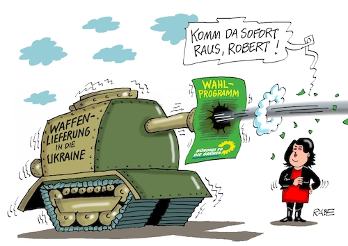 Cartoon: Volles Rohr (medium) by RABE tagged annalena,baerbock,robert,habeck,grüne,kabzlerkandidatin,bundestagswahl,rabe,ralf,böhme,cartoon,karikatur,pressezeichnung,farbcarttoon,tagescartoon,bündnis,neunzig,wahlkampf,panzer,waffenlieferung,ukraine,wahlprogramm,waffenlobby,waffenexporte,annalena,baerbock,robert,habeck,grüne,kabzlerkandidatin,bundestagswahl,rabe,ralf,böhme,cartoon,karikatur,pressezeichnung,farbcarttoon,tagescartoon,bündnis,neunzig,wahlkampf,panzer,waffenlieferung,ukraine,wahlprogramm,waffenlobby,waffenexporte