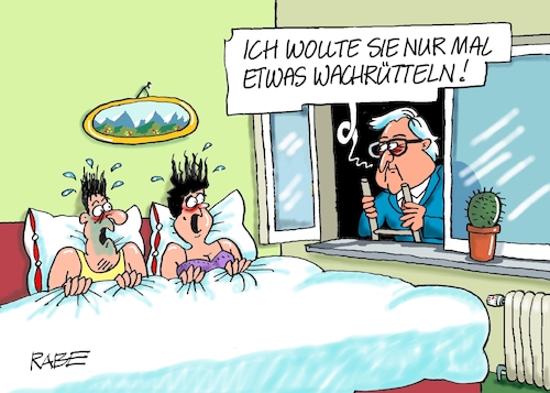 Cartoon: Wachrüttler (medium) by RABE tagged gas,gassparen,gasnotstand,gasgeben,sanktionen,gasspeicher,gasheizung,rabe,ralf,böhme,cartoon,karikatur,pressezeichnung,farbcartoon,tagescartoon,robert,habeck,putin,ukrainekrieg,wumms,doppelwumms,steinmeier,rede,bundespräsident,wachrüttler,wach,ehebett,schlafzimmer,leiter,fensterln,schlafzimmerfenster,ehepaar,gas,gassparen,gasnotstand,gasgeben,sanktionen,gasspeicher,gasheizung,rabe,ralf,böhme,cartoon,karikatur,pressezeichnung,farbcartoon,tagescartoon,robert,habeck,putin,ukrainekrieg,wumms,doppelwumms,steinmeier,rede,bundespräsident,wachrüttler,wach,ehebett,schlafzimmer,leiter,fensterln,schlafzimmerfenster,ehepaar