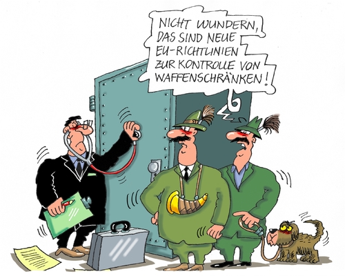 Cartoon: Waffenschrank (medium) by RABE tagged waffen,waffenscharank,feuerwaffen,gewehr,flinten,schrotflinte,eu,richtlinien,normen,kontrolle,sicherheit,innenminister,rabe,ralf,böhme,cartoon,karikatur,pressezeichnung,farbcartoon,tagescartoon,jäger,jagd,jagdgewehr,panzerschrank,stetoskop,arzt,waffenkontrolle,waffengesetzz,waffen,waffenscharank,feuerwaffen,gewehr,flinten,schrotflinte,eu,richtlinien,normen,kontrolle,sicherheit,innenminister,rabe,ralf,böhme,cartoon,karikatur,pressezeichnung,farbcartoon,tagescartoon,jäger,jagd,jagdgewehr,panzerschrank,stetoskop,arzt,waffenkontrolle,waffengesetzz