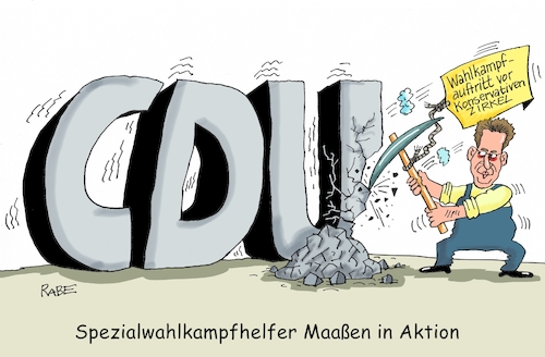 Cartoon: Wahlhelfer Maaßen (medium) by RABE tagged europawahl,mai,brüssel,eu,rabe,ralf,böhme,cartoon,karikatur,pressezeichnung,farbcartoon,tagescartoon,konservativer,zirkel,maaßen,verfassungsschutz,expräsident,wahlkampfauftritt,cdu,union,spitzhacke,trümmer,europawahl,mai,brüssel,eu,rabe,ralf,böhme,cartoon,karikatur,pressezeichnung,farbcartoon,tagescartoon,konservativer,zirkel,maaßen,verfassungsschutz,expräsident,wahlkampfauftritt,cdu,union,spitzhacke,trümmer