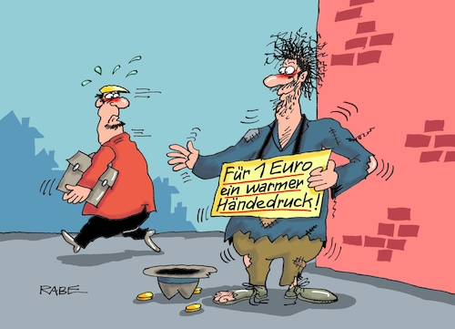 Cartoon: Warmer Händedruck (medium) by RABE tagged hänndedruck,warm,fußgängerzone,armut,bettler,arbeitsloser,zuverdienst,rabe,ralf,böhme,cartoon,karikatur,pressezeichnung,farbcartoon,tagescartoon,nebenjob,bedürftige,tafel,obdachlose,mindestlohn,unterstützung,hänndedruck,warm,fußgängerzone,armut,bettler,arbeitsloser,zuverdienst,rabe,ralf,böhme,cartoon,karikatur,pressezeichnung,farbcartoon,tagescartoon,nebenjob,bedürftige,tafel,obdachlose,mindestlohn,unterstützung