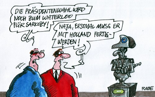 Cartoon: Waterloo (medium) by RABE tagged sarkozy,stichwahl,amtsinhaber,präsidentenwahl,staatspräsident,frankreich,paris,pariser,wahlgang,hollande,sozialisten,rechte,waterloo,belgien,holland,schlacht,schlachtfeld,niederlage,untergang,napoleon,kaiser,sarkozy,amtsinhaber,stichwahl,staatspräsident,frankreich,paris,pariser,wahlgang,hollande,schlacht,untergang,napoleon,niederlage