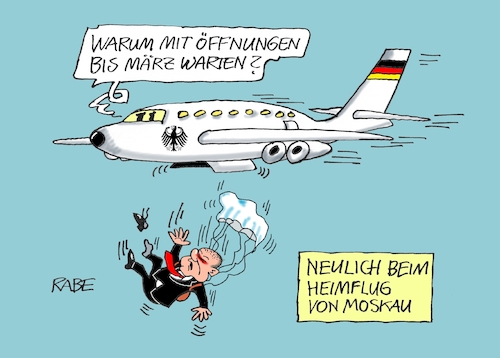 Cartoon: Weichere Landung (medium) by RABE tagged corona,kliniken,intensivbetten,überbelegung,op,operationen,omikron,boosterimpfung,coronamaßnahmen,coronakurs,lockerungen,märz,öffnungen,heimflug,olaf,scholz,putin,kreml,moskau,gespräche,treffen,ukrainekrise,ukainekonflikt,fliegr,flugzeug,regierungsflieger,fallschirm,corona,kliniken,intensivbetten,überbelegung,op,operationen,omikron,boosterimpfung,coronamaßnahmen,coronakurs,lockerungen,märz,öffnungen,heimflug,olaf,scholz,putin,kreml,moskau,gespräche,treffen,ukrainekrise,ukainekonflikt,fliegr,flugzeug,regierungsflieger,fallschirm