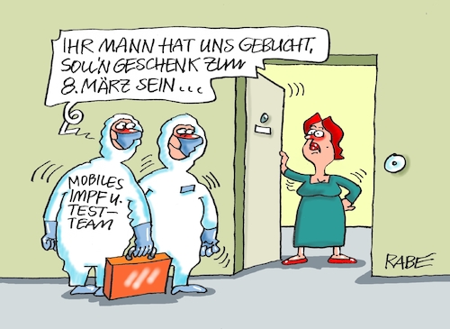 Cartoon: Weltfrauentag (medium) by RABE tagged corona,bundländerkonferenz,merkel,kanzleramt,lockerungen,stufenplan,öffnungen,lockdown,shutdown,baumärkte,impfdosen,rki,fallzahlen,inzidenzwert,frauentag,frauen,weltfrauentag,gleichberechtigung,achter,märz,impfteam,testteam,geschenk,mann,corona,bundländerkonferenz,merkel,kanzleramt,lockerungen,stufenplan,öffnungen,lockdown,shutdown,baumärkte,impfdosen,rki,fallzahlen,inzidenzwert,frauentag,frauen,weltfrauentag,gleichberechtigung,achter,märz,impfteam,testteam,geschenk,mann