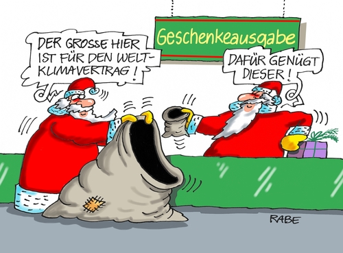 Cartoon: Weltklimakonferenz (medium) by RABE tagged weltklimakonferenz,weltklimagipfel,paris,weltklimavertrag,umweltschutz,treibgas,vereinbarung,klimaschutz,klimawandel,grüne,greenpeace,erderwärmung,rabe,ralf,böhme,cartoon,karikatur,pressezeichnung,frabcartoon,tagescartoonweihnachten,weihnachtsmann,wunschzettel,geschenke,bescherung,geschenkeausgabe,geschenkesack,sack,weltklimakonferenz,weltklimagipfel,paris,weltklimavertrag,umweltschutz,treibgas,vereinbarung,klimaschutz,klimawandel,grüne,greenpeace,erderwärmung,rabe,ralf,böhme,cartoon,karikatur,pressezeichnung,frabcartoon,tagescartoonweihnachten,weihnachtsmann,wunschzettel,geschenke,bescherung,geschenkeausgabe,geschenkesack,sack