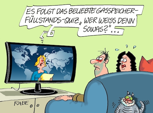 Cartoon: Wer weiss denn sowas (medium) by RABE tagged gas,gassparen,gasnotstand,gasgeben,sanktionen,gasspeicher,gasheizung,rabe,ralf,böhme,cartoon,karikatur,pressezeichnung,farbcartoon,tagescartoon,robert,habeck,putin,ukrainekrieg,füllstand,füllstandsmenge,ratequiz,quiz,quizshow,tv,fernseher,ehepaar,couch,gameshow,füllstandsquiz,gas,gassparen,gasnotstand,gasgeben,sanktionen,gasspeicher,gasheizung,rabe,ralf,böhme,cartoon,karikatur,pressezeichnung,farbcartoon,tagescartoon,robert,habeck,putin,ukrainekrieg,füllstand,füllstandsmenge,ratequiz,quiz,quizshow,tv,fernseher,ehepaar,couch,gameshow,füllstandsquiz