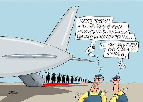 Cartoon: Wertvollflieger (medium) by RABE tagged virus,corona,pandemie,coronakrise,rabe,ralf,böhme,cartoon,karikatur,pressezeichnung,farbcartoon,tagescartoon,viren,virenschutz,mundschutz,desinfektion,föderal,föderalismus,ländersache,masken,gesichtsmasken,abstandsregelungen,maskenpflicht,transportflieger,militärmaschine,flughafen,erfurt,berlin,akk,verteidigungsministerin,militär,teppich,bodyguard,virus,corona,pandemie,coronakrise,rabe,ralf,böhme,cartoon,karikatur,pressezeichnung,farbcartoon,tagescartoon,viren,virenschutz,mundschutz,desinfektion,föderal,föderalismus,ländersache,masken,gesichtsmasken,abstandsregelungen,maskenpflicht,transportflieger,militärmaschine,flughafen,erfurt,berlin,akk,verteidigungsministerin,militär,teppich,bodyguard