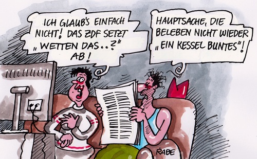 Cartoon: Wetten dass..? (medium) by RABE tagged wetten,dass,samtagabend,samstagabendshow,zdf,marcus,lanz,thomas,gottschalk,frank,elstner,unterhaltungshow,wettpate,außenwette,wettkandidat,wetteinsatz,wettcouch,rabe,ralf,böhme,cartoon,karikatur,pressezeichnung,farbcartoon,fernsehshow,unterhaltungsshow,entertainer,mdr,ostfernsehen,ein,kessel,buntes,absetzung,aus,wetten,dass,samtagabend,samstagabendshow,zdf,marcus,lanz,thomas,gottschalk,frank,elstner,unterhaltungshow,wettpate,außenwette,wettkandidat,wetteinsatz,wettcouch,rabe,ralf,böhme,cartoon,karikatur,pressezeichnung,farbcartoon,fernsehshow,unterhaltungsshow,entertainer,mdr,ostfernsehen,ein,kessel,buntes,absetzung,aus