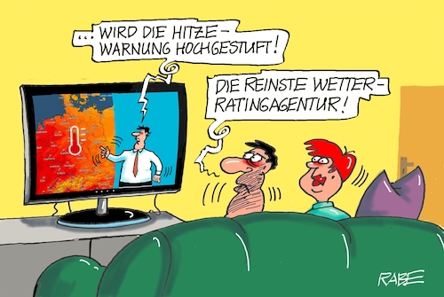 Cartoon: Wetterrating (medium) by RABE tagged klimawandel,hitze,hitzewelle,trockenheit,temperaturanstieg,rabe,ralf,böhme,cartoon,karikatur,pressezeichnung,farbcartoon,tagescartoon,servic,telefon,servicetelefon,dwd,hochstufung,ratingagentur,tv,wetterbericht,nachrichten,klimawandel,hitze,hitzewelle,trockenheit,temperaturanstieg,rabe,ralf,böhme,cartoon,karikatur,pressezeichnung,farbcartoon,tagescartoon,servic,telefon,servicetelefon,dwd,hochstufung,ratingagentur,tv,wetterbericht,nachrichten