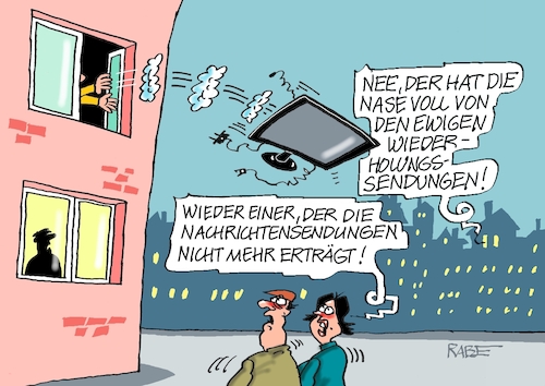Cartoon: Wiederholung Wiederholung (medium) by RABE tagged merz,union,kanzler,fritze,koalition,spd,klingbeil,bundesregierung,rabe,ralf,böhme,cartoon,karikatur,pressezeichnung,farbcartoon,tagescartoon,trump,putin,krisen,tv,nachrichten,fernsehen,sommerpause,sendung,wiederholung,wiederholungen,fernsehprogramm,merz,union,kanzler,fritze,koalition,spd,klingbeil,bundesregierung,rabe,ralf,böhme,cartoon,karikatur,pressezeichnung,farbcartoon,tagescartoon,trump,putin,krisen,tv,nachrichten,fernsehen,sommerpause,sendung,wiederholung,wiederholungen,fernsehprogramm