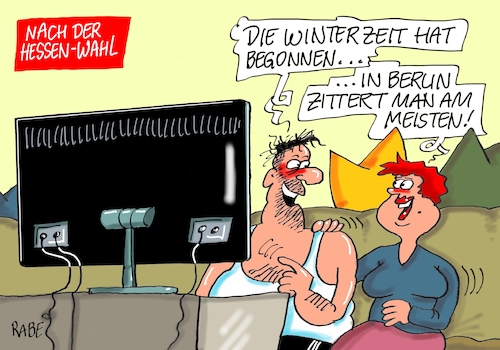 Cartoon: Winterzeit Hessenwahl (medium) by RABE tagged spd,nahles,umfragewerte,afd,wählergunst,prozent,rabe,ralf,böhme,cartoon,karikatur,pressezeichnung,farbcartoon,tagescartoon,baum,raben,tante,scholz,groko,koalitionsstreit,asylstreit,asylkompromiss,hessen,hessenwahl,landtagswahl,schäfer,gümpel,wahlprognose,wähler,ergebnisse,zeit,zeitumstellung,winterzeit,sommerzeit,kälte,zittern,spd,nahles,umfragewerte,afd,wählergunst,prozent,rabe,ralf,böhme,cartoon,karikatur,pressezeichnung,farbcartoon,tagescartoon,baum,raben,tante,scholz,groko,koalitionsstreit,asylstreit,asylkompromiss,hessen,hessenwahl,landtagswahl,schäfer,gümpel,wahlprognose,wähler,ergebnisse,zeit,zeitumstellung,winterzeit,sommerzeit,kälte,zittern