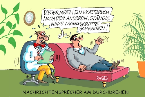 Cartoon: Wortbrecherei (medium) by RABE tagged merz,union,kanzler,fritze,koalition,spd,klingbeil,bundesregierung,rabe,ralf,böhme,cartoon,karikatur,pressezeichnung,farbcartoon,tagescartoon,trump,putin,krisen,tv,nachrichten,haushalt,haushaltsdebatte,bundestag,schulden,schuldenloch,finanzminister,wortbruch,wählertäuschung,wahlbetrug,nachrichtensprecher,manuskript,liege,couch,psychiater,merz,union,kanzler,fritze,koalition,spd,klingbeil,bundesregierung,rabe,ralf,böhme,cartoon,karikatur,pressezeichnung,farbcartoon,tagescartoon,trump,putin,krisen,tv,nachrichten,haushalt,haushaltsdebatte,bundestag,schulden,schuldenloch,finanzminister,wortbruch,wählertäuschung,wahlbetrug,nachrichtensprecher,manuskript,liege,couch,psychiater