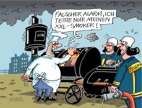 Cartoon: XXl Smoker (medium) by RABE tagged sommer,sonne,grill,rost,grillparty,smoker,steak,bratwurst,rabe,ralf,böhme,cartoon,karikatur,pressezeichnung,farbcartoon,tagescartoon,feuer,rausch,rauchwolke,feuerwehr,löschzug,brand,sommer,sonne,grill,rost,grillparty,smoker,steak,bratwurst,rabe,ralf,böhme,cartoon,karikatur,pressezeichnung,farbcartoon,tagescartoon,feuer,rausch,rauchwolke,feuerwehr,löschzug,brand
