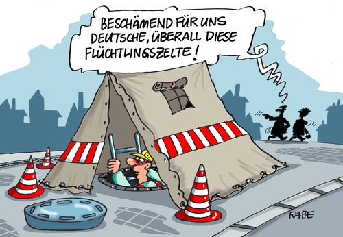 Cartoon: Zeltstadt Drei (medium) by RABE tagged flüchtlingsunterkunft,flüchtlingsheim,zelte,container,zeltstadt,bauzelt,tiefbau,straßenbau,asylanten,unterkunft,rabe,ralf,böhme,cartoon,karikatur,pressezeichnung,farbcartoon,tagescartoon,verkehrskegel,deutsche,deutschland,fremdenfeindlichkeit,flüchtlingsunterkunft,flüchtlingsheim,zelte,container,zeltstadt,bauzelt,tiefbau,straßenbau,asylanten,unterkunft,rabe,ralf,böhme,cartoon,karikatur,pressezeichnung,farbcartoon,tagescartoon,verkehrskegel,deutsche,deutschland,fremdenfeindlichkeit