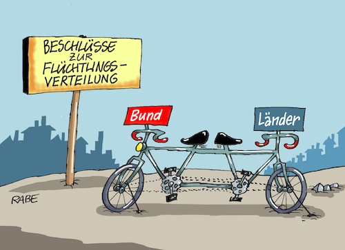 Cartoon: Zereissprobe (medium) by RABE tagged ukrainekrieg,selenskyj,klitschkow,burgfrieden,rabe,ralf,böhme,cartoon,karikatur,tagescartoon,bund,länder,ukraineflüchtlinge,flüchtlinge,migranten,flüchtlingsverteilung,aufteilung,landräte,bürgermeister,tandem,fahrrad,wegweiser,migrationsminister,ukrainekrieg,selenskyj,klitschkow,burgfrieden,rabe,ralf,böhme,cartoon,karikatur,tagescartoon,bund,länder,ukraineflüchtlinge,flüchtlinge,migranten,flüchtlingsverteilung,aufteilung,landräte,bürgermeister,tandem,fahrrad,wegweiser,migrationsminister