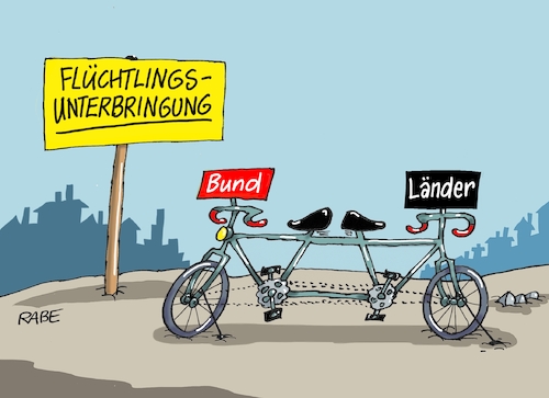 Cartoon: Zweisitzer (medium) by RABE tagged flüchtlingsgipfel,flüchtlinge,gipfel,gipfelgespräche,kanzleramt,olaf,scholz,bund,länder,rabe,ralf,böhme,cartoon,karikatur,pressezeichnung,farbcartoon,tagescartoon,unterkunft,flüchtlingsunterbringung,unterbringung,kommunen,knackpunkt,uneinigkeit,streit,tandem,fahrrad,rad,sattel,wegweiser,schild,flüchtlingsgipfel,flüchtlinge,gipfel,gipfelgespräche,kanzleramt,olaf,scholz,bund,länder,rabe,ralf,böhme,cartoon,karikatur,pressezeichnung,farbcartoon,tagescartoon,unterkunft,flüchtlingsunterbringung,unterbringung,kommunen,knackpunkt,uneinigkeit,streit,tandem,fahrrad,rad,sattel,wegweiser,schild