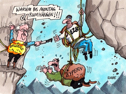 Cartoon: Zypernhänger (medium) by RABE tagged zypern,banken,rettungspaket,ezb,eu,euro,krise,brüssel,finanzchefs,brüderle,fdp,eurozone,staatspleite,pleite,rabe,ralf,böhme,cartoon,karikatur,ultimatum,krisengespräche,geldhahn,bergsteiger,cliffhänger,sanierungspaket,iwf,notenbankpräsident,felswand,seilschaft,zypern,banken,rettungspaket,ezb,eu,euro,krise,brüssel,finanzchefs,brüderle,fdp,eurozone,staatspleite,pleite,rabe,ralf,böhme,cartoon,karikatur,ultimatum,krisengespräche,geldhahn,bergsteiger,cliffhänger,sanierungspaket,iwf,notenbankpräsident,felswand,seilschaft