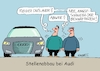 Cartoon: audi (small) by RABE tagged klimawandel,umwelt,umweltministerin,schulze,sp,klimapreis,heizung,auto,rabe,ralf,böhme,cartoon,karikatur,pressezeichnung,farbcartoon,tagescartoon,brücke,bettler,verkehr,klimaprämie,friday,for,future,audi,autobauer,stellenabbau,angstschweiß,abgase,beschäftigte,arbeitsplatz,arbeitsplatzabbau,autos,pkw,autohersteller,autobosse