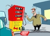 Cartoon: Benzinpreisbremse (small) by RABE tagged merz,kanzler,koalition,union,spd,klingbeil,cartoon,karikatur,pressezeichnung,farbcartoon,tagescartoon,bürokratie,verwaltung,beamte,modernisierung,monster,drachen,schwert,holzschwert,nägel,säge,reiche,benzinpreis,benzinpreisbremse,tankstelle,zapfsäule,iran,irankonflikt,ölkonzerne,rohölpreis,usa,israel