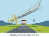 Cartoon: Beschränktes (small) by RABE tagged weselsky,gewrkschaft,gewerkschaftsführer,db,deutsche,bahn,lokführer,lokomotivführer,rabe,ralf,böhme,cartoon,karikatur,pressezeichnung,farbcartoon,tagescartoon,schiene,bahnschiene,schranke,bahnschranke,lohnforderungen,schwert,damoklesschwert