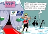 Cartoon: Biathlon WM (small) by RABE tagged biathlon,wm,oberhof,weltmeisterschaft,wettkämpfe,gewehr,vip,zelt,bodyguard,sicherheit,rabe,ralf,böhme,cartoon,karikatur,pressezeichnung,farbcartoon,tagescartoon,ski,skiarena,skizirkus,start,ziel,punkte,medaillen,schnee,schneechaos,lawinen