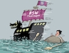 Cartoon: BSW Flotte (small) by RABE tagged bernhard,vogel,ministerpräsident,rheinlandpfalz,thüringen,rabe,ralf,böhme,karikatur,cartoon,tagescartoon,pressezeichnung,farbcartoon,denkmal,spagat,cdu,tod,regierungsgeschäft,rheinländer,voigt,erfurt,wagenknecht,bsw,bündnis,sahra,anke,wirsing,katja,wolf,schiff,boot,untergang,wellengang,brombeerkoalition