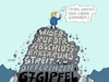 Cartoon: Der Gipfelstürmer (small) by RABE tagged donald,trump,usa,us,president,washington,botschaften,länder,hauptstädte,rabe,ralf,böhme,cartoon,karikatur,pressezeichnung,farbcartoon,tagescartoon,kanada,gipfel,sieben,abreise,eklat,erklärung,differenzen,strafzölle,widerruf,abschlusserklärung