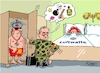 Cartoon: Doktorspiele (small) by RABE tagged bundeswehr,pistorius,kriegstüchtigkeit,deutschland,armee,cartoon,karikatur,pressezeichnung,farbcartoon,tagescartoon,kriegsführung,hölle,teufel,fegefeuer,feuer,flamme,kessel,spieß,zeitung,doktorspiele,stetoskop,bett,ehebett,männer,frau,sex,geheimdienst,spion,spionage,spione,taurus,marschflugkörper,ukraine,russland,luftwaffe,generäle,info,handy,app,schlafzimmer,schapka,general