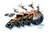 Cartoon: Dominoeffekt (small) by RABE tagged israel,palästina,palästinenser,iran,drohnenangriff,raketenangriff,nahost,eskalation,rabe,ralf,böhme,cartoon,karikatur,pressezeichnung,farbcartoon,tagescartoon,domino,dominosteine,erde,erdball,erdkugel,feuer,flammen,rauch,flächenbrand