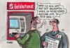 Cartoon: Eine Bank sieht Rot (small) by RABE tagged sparkasse,bank,geldinstitut,kunden,einzahler,sparer,euro,eu,brüssel,rabe,ralf,böhme,cartoon,karikatur,pressezeichnung,farbcartoon,bankkunden,geldautomat,auszüge,konto,kontoauszüge,rot,rechtsstreit,farbe,streit,wut