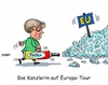 Cartoon: Europatornee (small) by RABE tagged merkel,kanzlerin,eu,eurostaaten,mission,tour,tournee,prg,estland,warschau,rabe,ralf,böhme,cartoon,karikatur,pressezeichnung,farbcartoon,tagescartoon,pattex,kleber,porzellan,scherbenhaufen,flüchtlingskrise