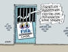 Cartoon: Fifachor (small) by RABE tagged fifa,fussball,bestechung,wm,katar,russland,blatter,präsidentenwahl,gefängnis,knast,chor,zelle,gitterstäbe,gesang,rabe,ralf,böhme,cartoon,karikatur,pressezeichnung,farbcartoon,freitag,justizverbrechen,mafia,betrug,korruption