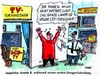 Cartoon: Flachbildfernseher (small) by RABE tagged lcd,fernseher,technik,flachbilfernseher,hd,tv,vorführraum,verkäufer,kunde,euro,lager,polizei,durchsuchung,kommissar,lsd,drogen,drogenfahndung,hasch,pistole,revolver