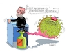 Cartoon: Flaschengeist (small) by RABE tagged virus,corona,pandemie,coronakrise,rabe,ralf,böhme,cartoon,karikatur,pressezeichnung,farbcartoon,tagescartoon,viren,virenschutz,mundschutz,desinfektion,föderal,föderalismus,ländersache,beherrschung,jens,spahn,flaschengeist,rednerpult,abstandsregeln,kontaktsperre