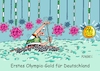 Cartoon: Goldiges (small) by RABE tagged olympiade,sport,tokio,japan,sportler,olympiafeuer,feuer,flamme,rabe,ralf,böhme,cartoon,karikatur,pressezeichnung,farbcartoon,tagescartoon,fechter,säbel,degen,florett,spieß,corona,virus,deltavirus,goldmedaillie,kanu,wassersport,olympiagold