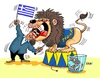 Cartoon: Grieche nochmal (small) by RABE tagged griechenland,athen,austritt,eurozone,linksbündnis,rabe,ralf,böhme,cartoon,karikatur,pressezeichnung,farbcartoon,tagescartoon,syriza,tsipras,ezb,brüssel,schuldenschnitt,troika,finanzminister,zirkus,löwe,domptuer,gebiss