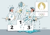 Cartoon: Hauen und Stechen (small) by RABE tagged olympiade,sommerspiele,sport,paris,cartoon,karikatur,pressezeichnung,farbcartoon,tagescartoon,treppchen,podest,siegerehrung,siegerpodest,hund,herrchen,training,ringe,fechter,degen,florett,säbel,löcher,wasser,stiche