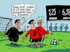 Cartoon: Hochrechnung (small) by RABE tagged fußball,fußballspieler,mannschaft,anzeigetafel,bundesliga,bundesligatabelle,spielstand,rabe,ralf,böhme,cartoon,karikatur,pressezeichnung,farbcartoon,tagescartoon,spielfeld,unentschieden,tabellenführung,elf,spieler,rasen