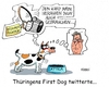 Cartoon: Hund und Herrchen (small) by RABE tagged ramelow,ministerpräsident,papst,robodo,thüringen,maulkorb,hund,attila,verbot,rabe,ralf,böhme,cartoon,karikatur,pressezeichnung,farbcartoon,tagescartoon,linke,recht,äußerungen,gerichtsurteil,weimar