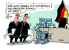 Cartoon: Kanzlerinnen Rechner (small) by RABE tagged kanzlerin,merkel,rechner,spionage,ausspähen,internet,geheimdienste,nsa,russland,china,hacker,rabe,ralf,böhme,cartoon,karikatur,pressezeichnung,farbcartoon,trojaner,schreibtisch,fahne,pc